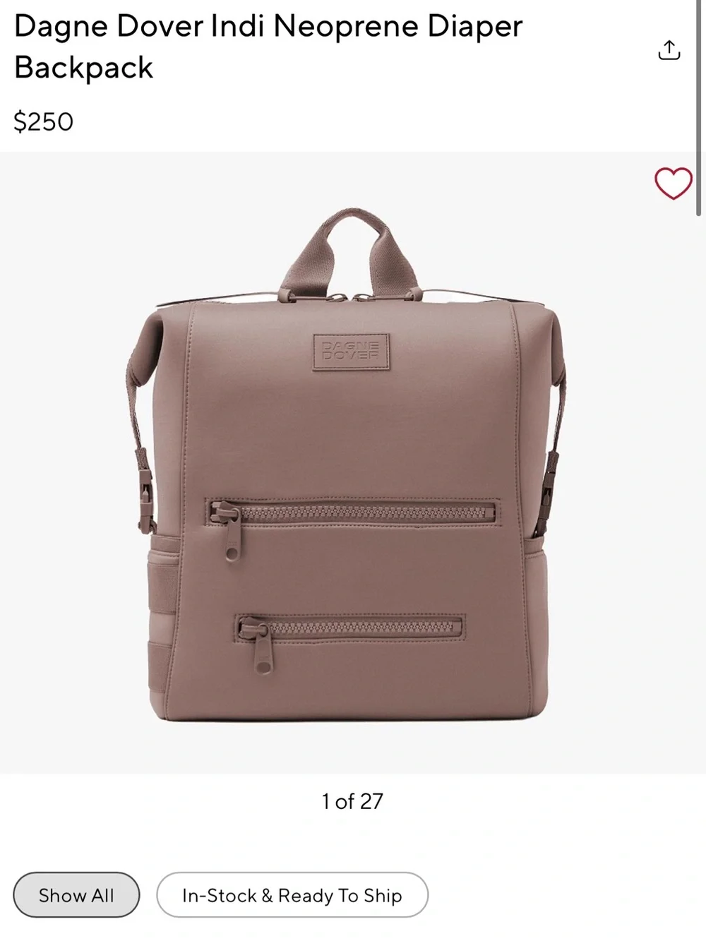Dagne Dover Indi Neoprene Diaper Backpack in Dusty Rose